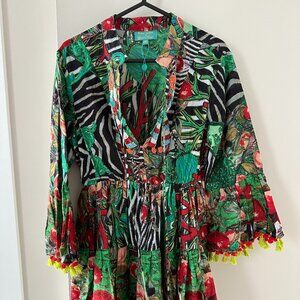 Antica Sartoria multi-color short dress with V-neck O/S